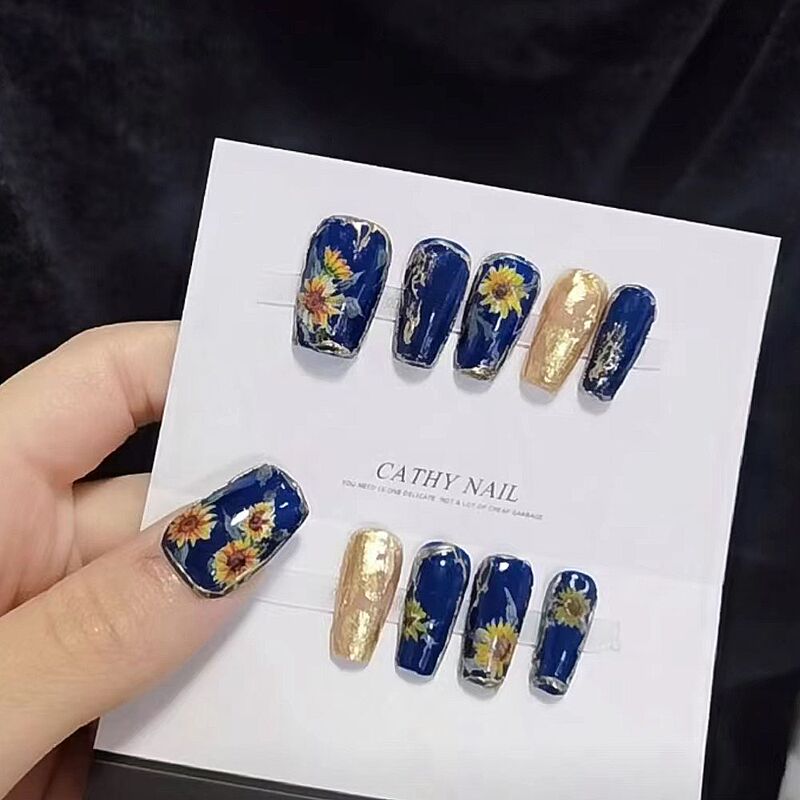 Van Gogh Sunflowers Daily Elegant Style Oil Painting Vintage Retro Nail Art Stickers Waterproof Wearable Nails