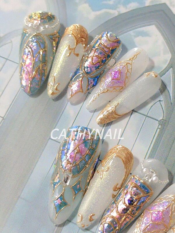 Sky Mirror Window Decoration European Style Palace Lolita Mother-Of-Pearl Shell Laser Fairy Nail Art Stickers Wearable Nails