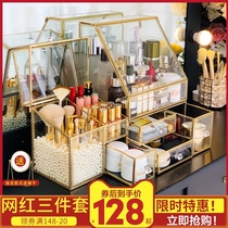 Shake the same cosmetics storage net red glass skin care products shelf Desktop finishing dresser Lipstick box
