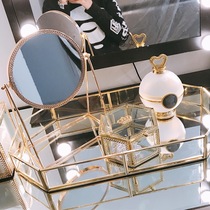 European and American simple modern style Soft metal glass mirror tray between panels Gold storage dresser plate ornaments