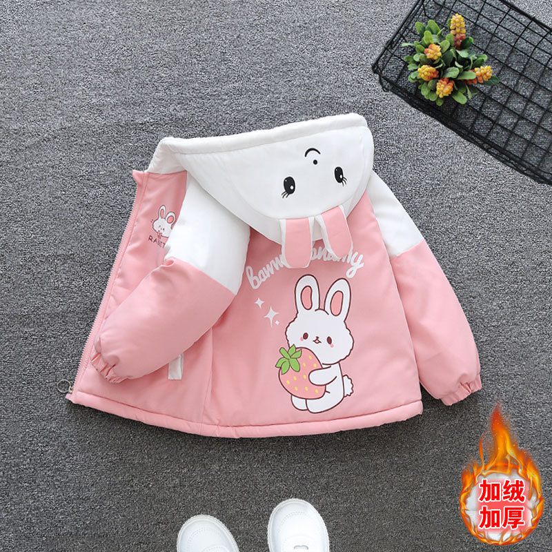 Girls' Fleece-Lined Jacket 2025 Autumn and Winter Models, Thickened Children's Clothing for 2-4 Year Old Girls, Stylish Winter Cotton Coat