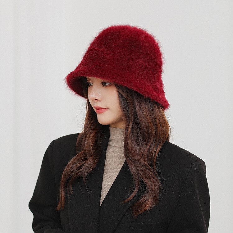 Furry Warm Fisherman Hat for Women, Winter Furry Hat, Autumn and Winter Bucket Hat, Plush Face-Slimming Bucket Hat, Red Furry Warm Fisherman Hat for Women, Winter Furry Hat, Autumn and Winter Bucket Hat, Plush Face-Slimming Bucket Hat, Red
