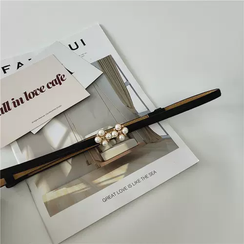 Черный ремень, платье, аксессуар из жемчуга, универсальная подходит с юбкой, из натуральной кожи