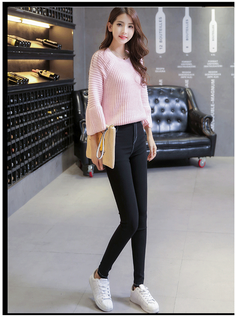 Mùa đông 2017 nữ giả quần denim chân bút chì cạp cao là quần chín mỏng mặc cùng quần legging nhung quần adidas nữ