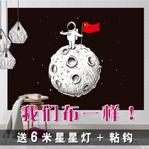 Net Red Dormitory Renovation Bedroom Arrangement Room Bedside Wall Blanket Wall Tapestry Moon Background Buins Wind Hang