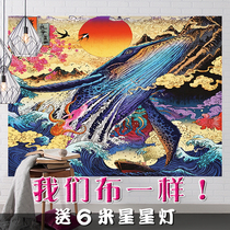 Japanese Ukiyo-e dormitory hanging cloth ins Japanese style cherry blossom whale wall background decorative painting cloth
