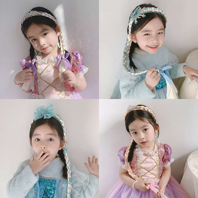 Blue Snowflake Wig Braid Headband ເດັກນ້ອຍ Elsa Princess Hairpin Frozen Crown Headband Holiday Headwear