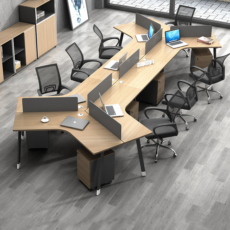 Office Staff Desk 6 People Standing Screen Staff Desk Chair Composition Brief Modern Internet Café