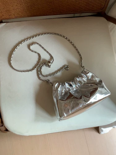 Маленькая кожаная цепь, небольшая сумка, серебряная сумка на одно плечо, в корейском стиле, воловья кожа, из натуральной кожи