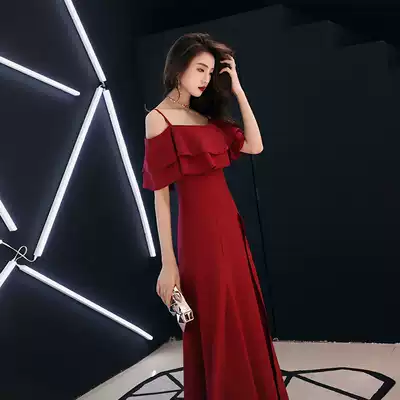 Suspender toast suit bride wine red can usually be worn 2021 new wedding temperament dress skirt back door suit engagement