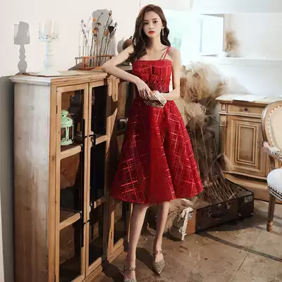 Suspender toast bride can wear 2021 new wedding dress back door wedding Red engagement small man