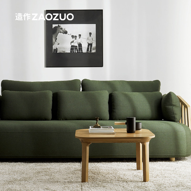 Zaozou ハープソファ、フランス風ネオチャイニーズデザイン、無垢材のほぞ継ぎ、輸入ウール使用、防汚加工、リビングルームスタイル。