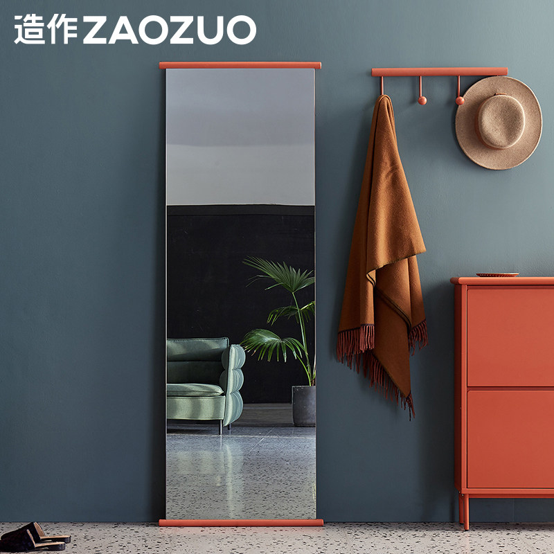 ZAOZUO Museum wall mirror ZAOZUO Minimalist light luxury designer entrance decoration full-length mirror Solid wood full-length mirror