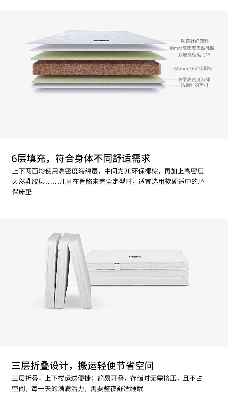ZAOZUO con gấu nâu nhỏ nhân tạo gấp nệm xơ dừa nệm xốp 1,2m ẩm mốc - Nệm nệm gấp 1m6