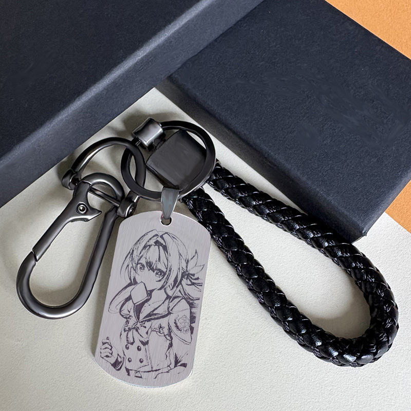 Liuying Two-Dimensional Stainless Steel Keychain Anime Peripheral Cute Key Chain Backpack Pendant Student Gift