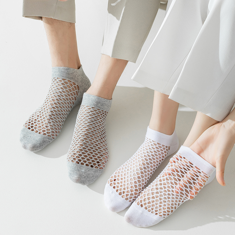 Summer Thin Hollow-Out Large Mesh Socks for Men and Women, Breathable Cotton Socks, Summer Fishnet Short Socks, Mesh White Boat Socks