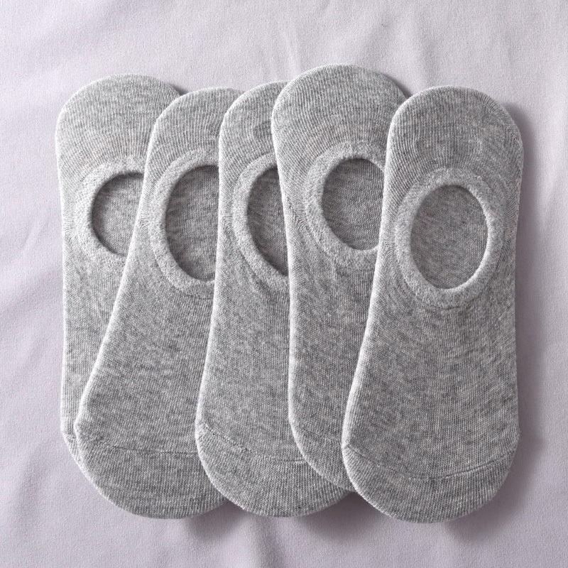 Girls' Gray No-Show Socks, Summer Thin Solid Color Low-Cut Short Socks, Korean Style Versatile Pure Cotton Student Non-Slip Invisible Socks