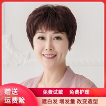 Wig female short hair real hair breathable short curly hair middle-aged and elderly real hair headgear thin and natural mother real hair Silk