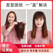 Bangs wig female real hair Qi banghai make up the top of the head cover white hair replacement block natural light hair thin needle top wig piece