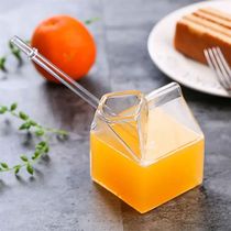 300ml Creative Transparent Milk Box Cup Milk Box Shape Glass