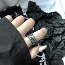  ins tide retro square chess grid texture fashion personality men and women with the same style bundy hip-hop earth cool ring index finger ring
