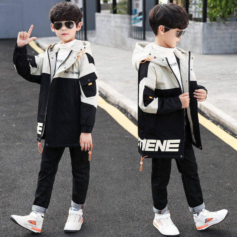 Boys Autumn Kids Set Jacket Jacket Tide Brand 2022 New Style Medium Big Boy Foreign Pie Fashion Handsome Boy Trench Coat