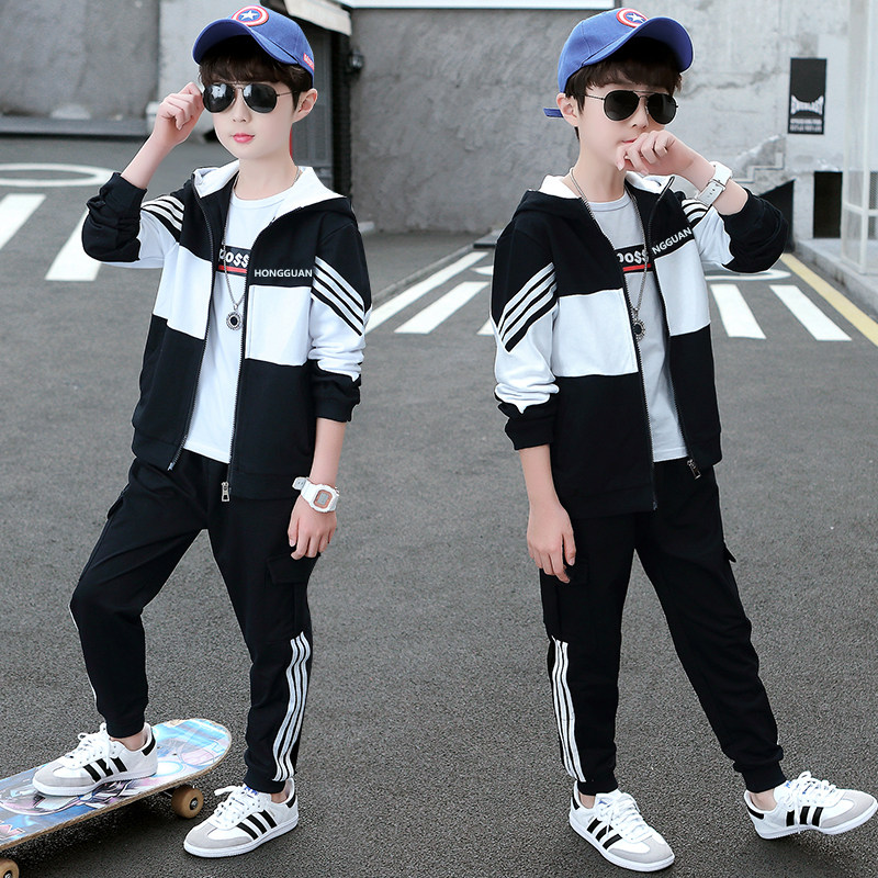 Boy Autumn Clothing 2022 New Suit CUHK Boy Kid Foreign Pie Trendy Casual Sports Three Suit Clothes