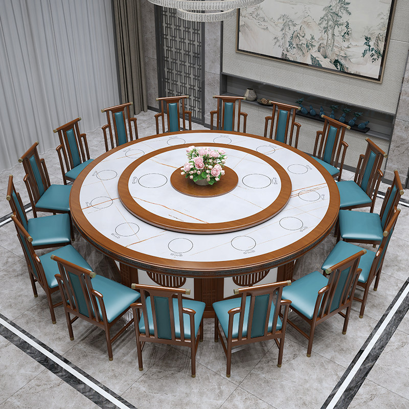 Rock Hotel Electric Roundtable Hotel Box High-end Light Luxury Wood Table New Chinese-style Electric Hot Pot Table