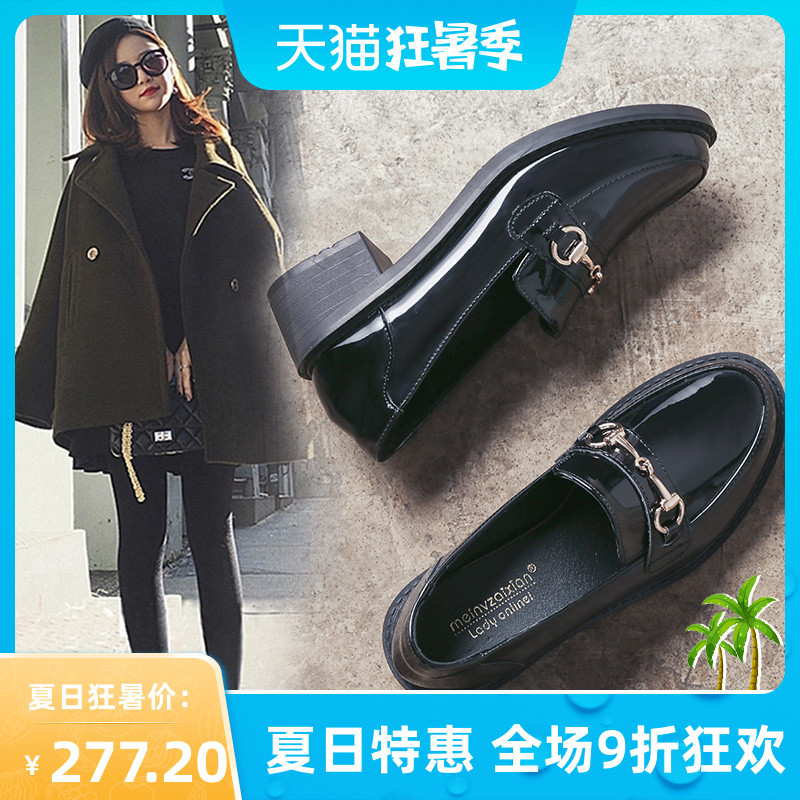 Trendy brand genuine leather small leather shoes women's 2023 spring new patent leather all-match mid-heel thick-heel British style single shoes