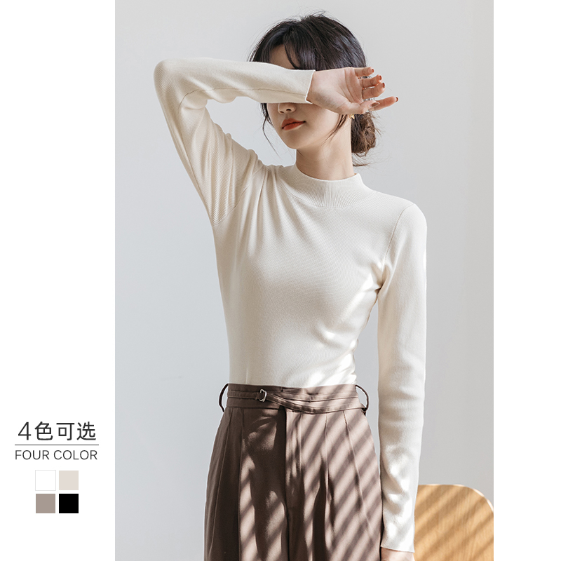 Half-height collar bottom needled cardiovert 2021 autumn winter internal lap blouse 100 hitch set head black white long sleeve sweater