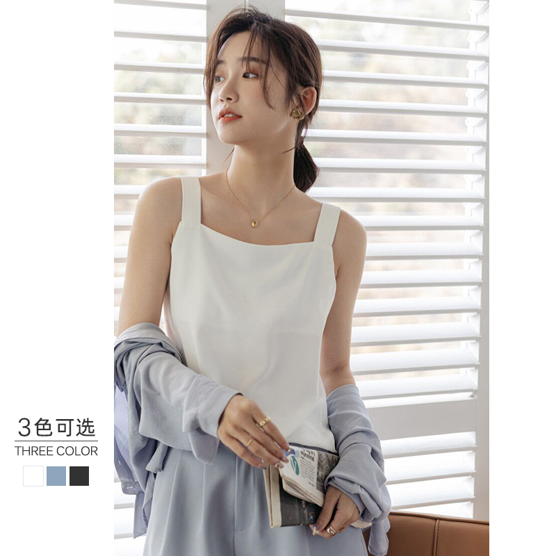Square neck camisole women's 2022 summer new chiffon loose black and white inner wear sleeveless inner wear top