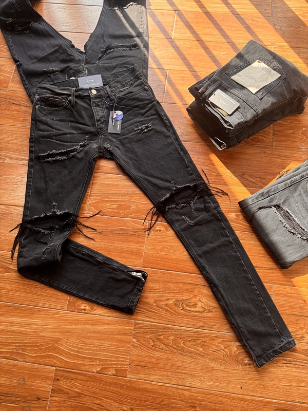 In Stock and Shipped Immediately! Captain Lucas Fog 4Th Black Denim with Red Selvedge Distressed Jeans