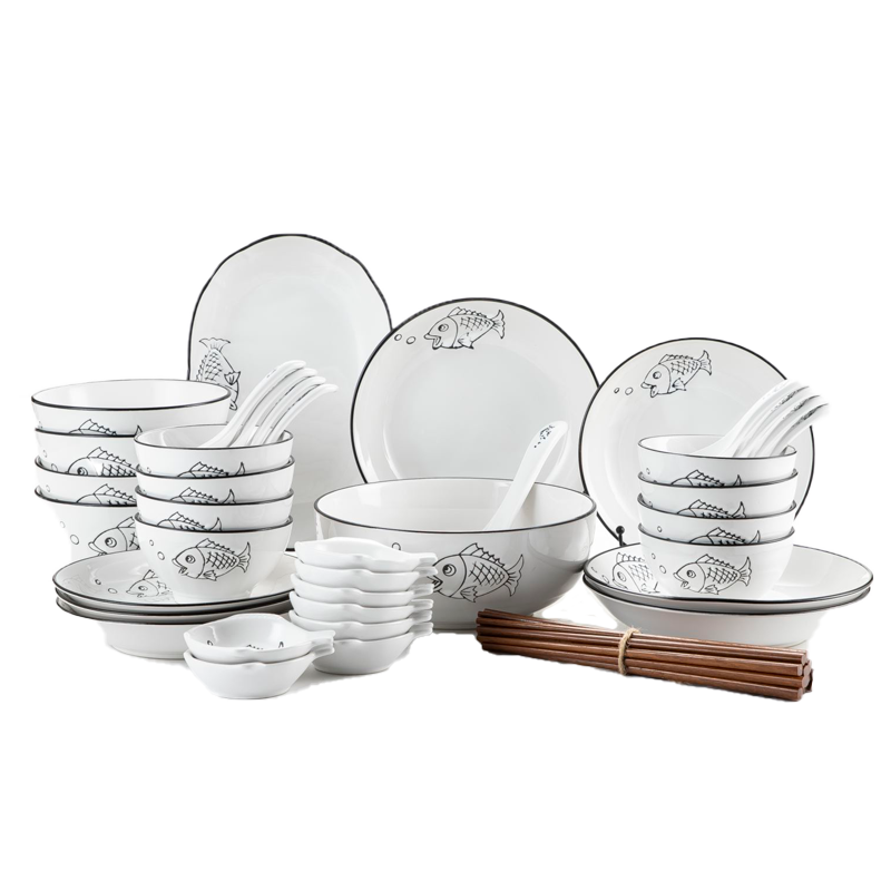 Song of cherry cartoon creative to 46 head Japanese - style tableware bowl suit to eat fish and rice bowl ipads bowls 8 people group