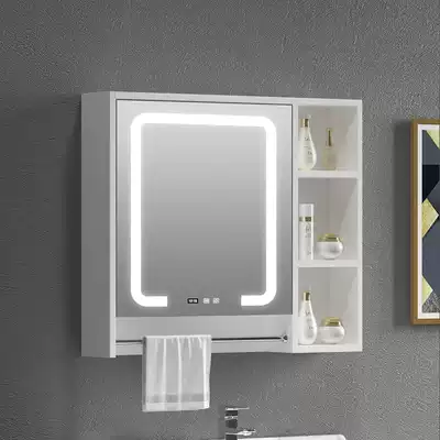 Smart mirror cabinet Wall-mounted solid wood with lamp defogging powder room Bathroom mirror cabinet with shelf Storage mirror cabinet Separate