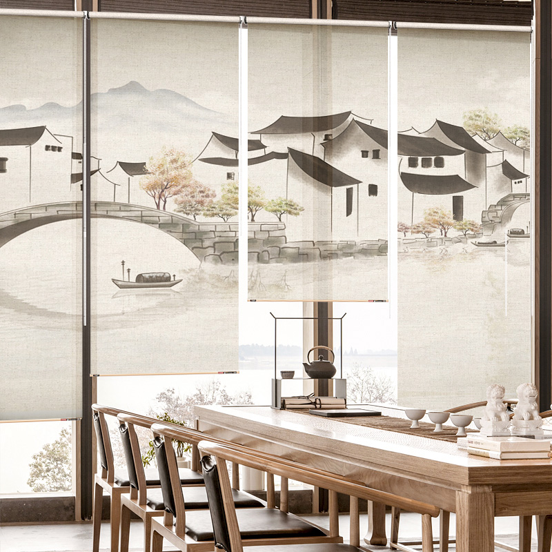 Kamuon Zen Linen Blade Roll Curtain Hotel Tea Building New Chinese-style Japanese screen partition curtain