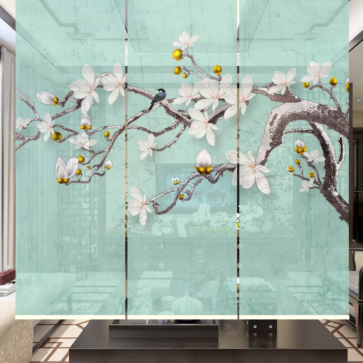 Modern Chinese flower and bird series screen shading anti-UV curtain bedroom living room dining room partition pull