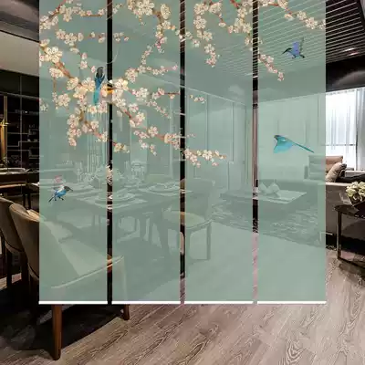 Modern new Chinese beautiful flowers and birds screen partition Chinese painting style bedroom balcony living room kitchen waterproof roller curtain
