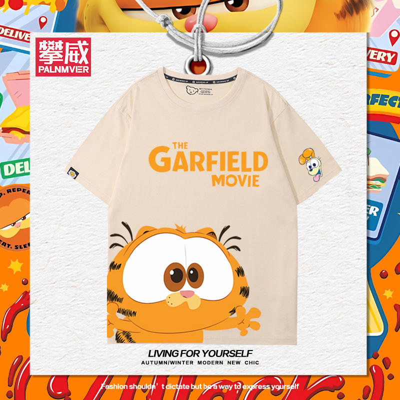 Garfield Anime Merchandise Short-Sleeve T-Shirt for Men, Women, and Children, Summer Pure Cotton 2024 New Cute Versatile T-Shirt Clothing Trend