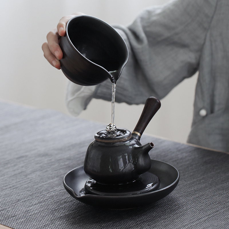 TaoZi up pot of bearing dry mercifully plate of dehua black pottery ceramic saucer dry mercifully tea tray tea tea accessories