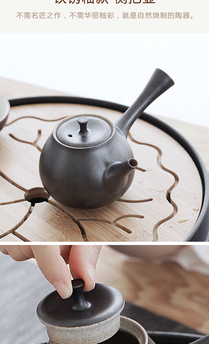 Ceramic teapot TaoZi rust up kungfu black pottery glaze side put the pot of Japanese zen tea restoring ancient ways