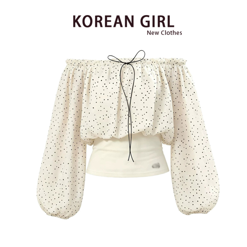 Spicy Girl Polka Dot Off-Shoulder Chiffon Long-Sleeve T-Shirt for Women 2026 Early Autumn Design Slim-Fit Waist-Revealing Off-Shoulder Top Spicy Girl Polka Dot Off-Shoulder Chiffon Long-Sleeve T-Shirt for Women 2026 Early Autumn Design Slim-Fit Waist-Revealing Off-Shoulder Top