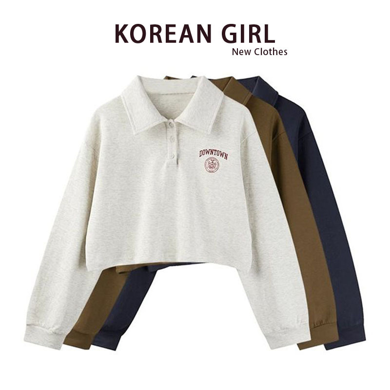 American Retro Polo Collar Sweatshirt for Women 2025 Spring and Autumn New Loose Fit Regular Shoulder Turn-Down Collar Long Sleeve Short Top Trendy American Retro Polo Collar Sweatshirt for Women 2025 Spring and Autumn New Loose Fit Regular Shoulder Turn-Down Collar Long Sleeve Short Top Trendy