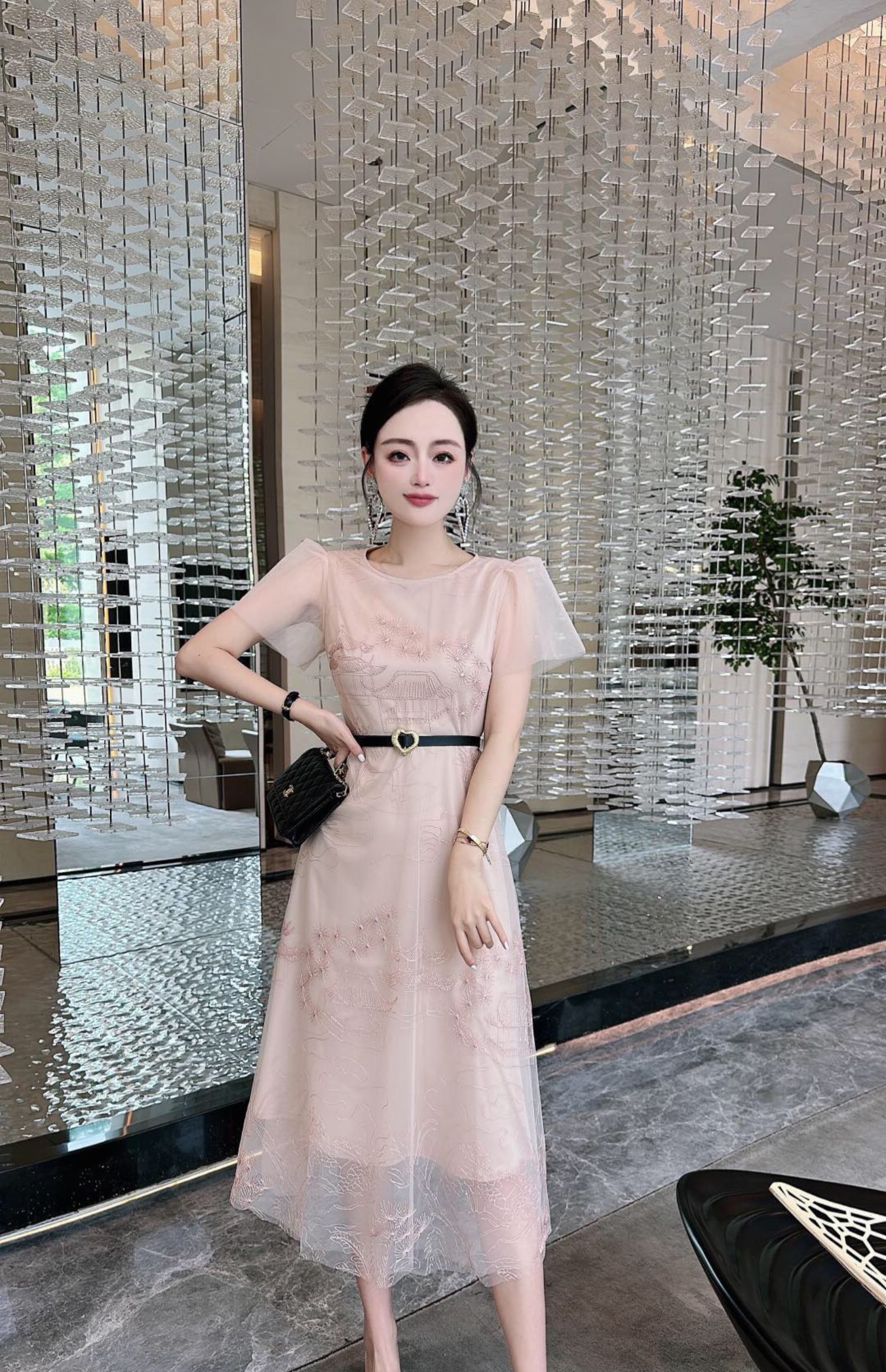 C8777 2580K VÁY ĐẦM XÒE LIỀN THÂN NỮ JIARELA LƯỚI MỎNG MÙA HÈ THÊU HỌA TIẾT HOA THỜI TRANG NỮ G06 SẢN PHẨM MỚI
