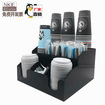  Acrylic black paper cup straw paper towel disposable cup holder storage box cup picker coffee milk tea shop special rack