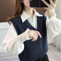 Early spring and autumn 2024 new womens clothing layered vest vest outer wear womens sweater vest knitted sweater top