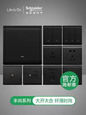 Schneider Fengshang black switch socket five holes single open double switch One open double cut TV computer USB