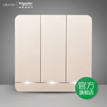 Schneider switch socket with thin twilight gold band LED light triple open single control switch