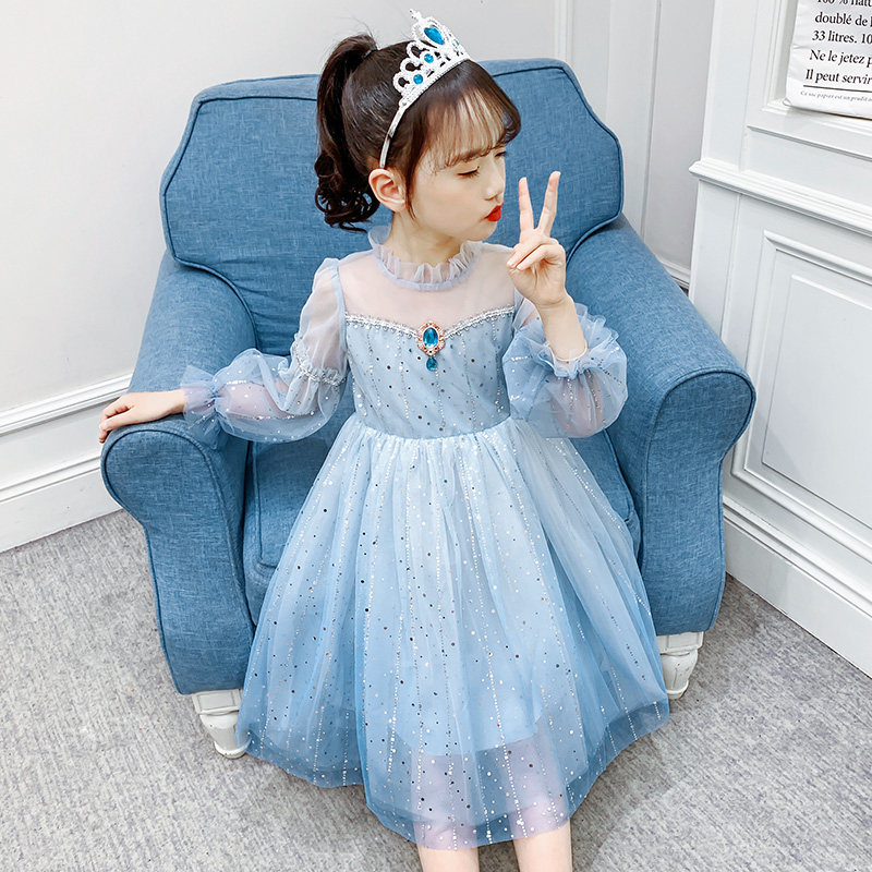 Princess Esha Princess Dresses Girl Fall 2022 New Ocean Dress Aisha Girl Spring Autumn Blue Dress Net Veil Dress Dress