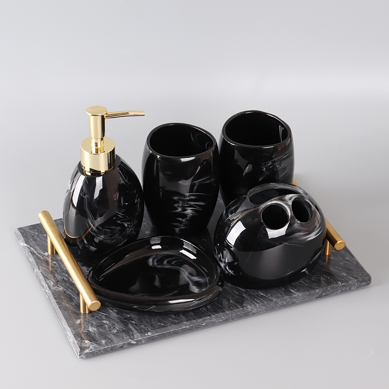 Ink style bathroom wash set five-piece set Nordic bathroom powder room brushing cup set marble tray