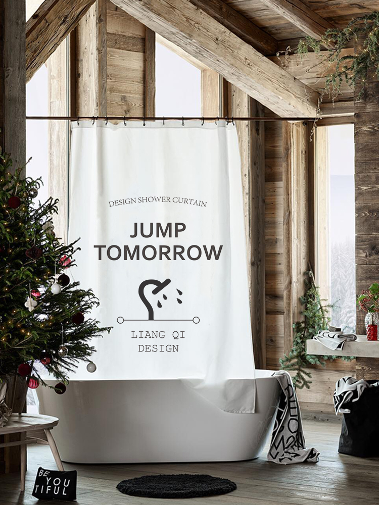 Nordic powder room shower curtain cloth Waterproof thickened mildewproof shower partition window Bathroom curtain Shower curtain set free of holes